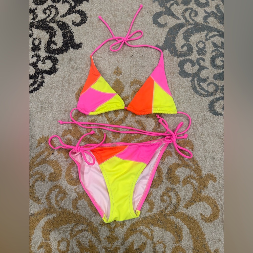 Victoria Secret Neon Colorblock Triangle String Bikini